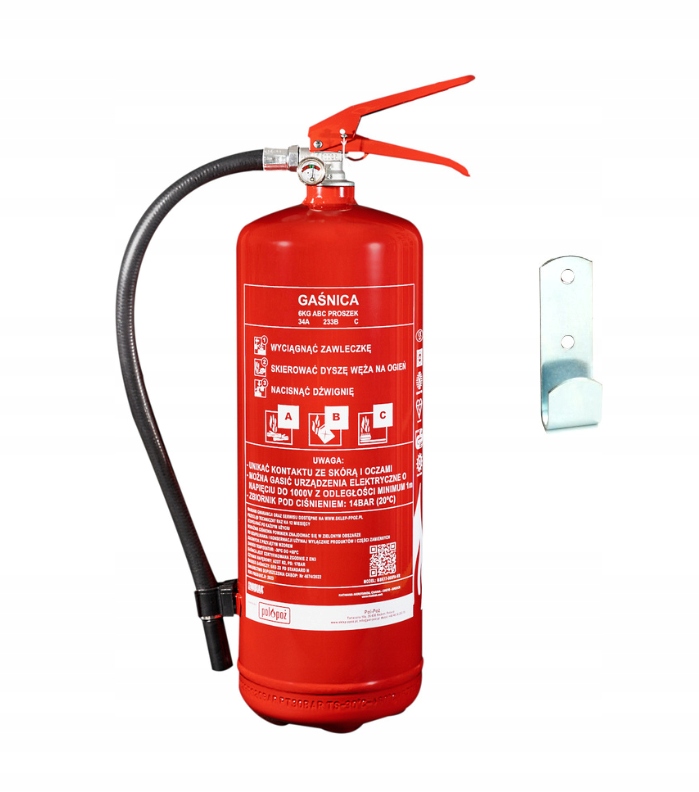 Gaśnica proszkowa Gp-6X Abc E 6 kg Uchwyt Mobiak Stalowa Prod. 2026 r