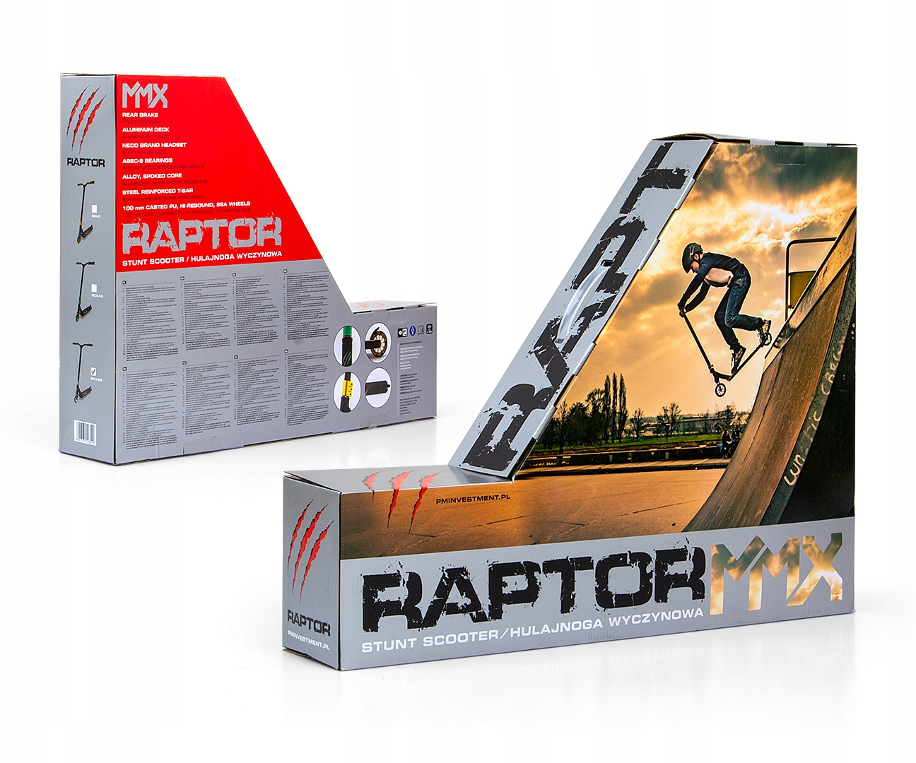 Hulajnoga wyczynowa MMX Raptor ABEC-9 wzmocniona Srebrna Milly Mally Długość podestu 48 cm