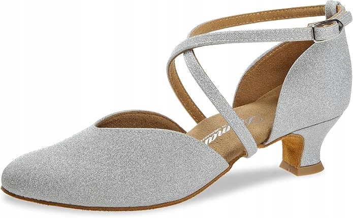 Diamantové Stříbrné Lodičky S Pásky Na Nízkém Podpatku 38,5 J0C