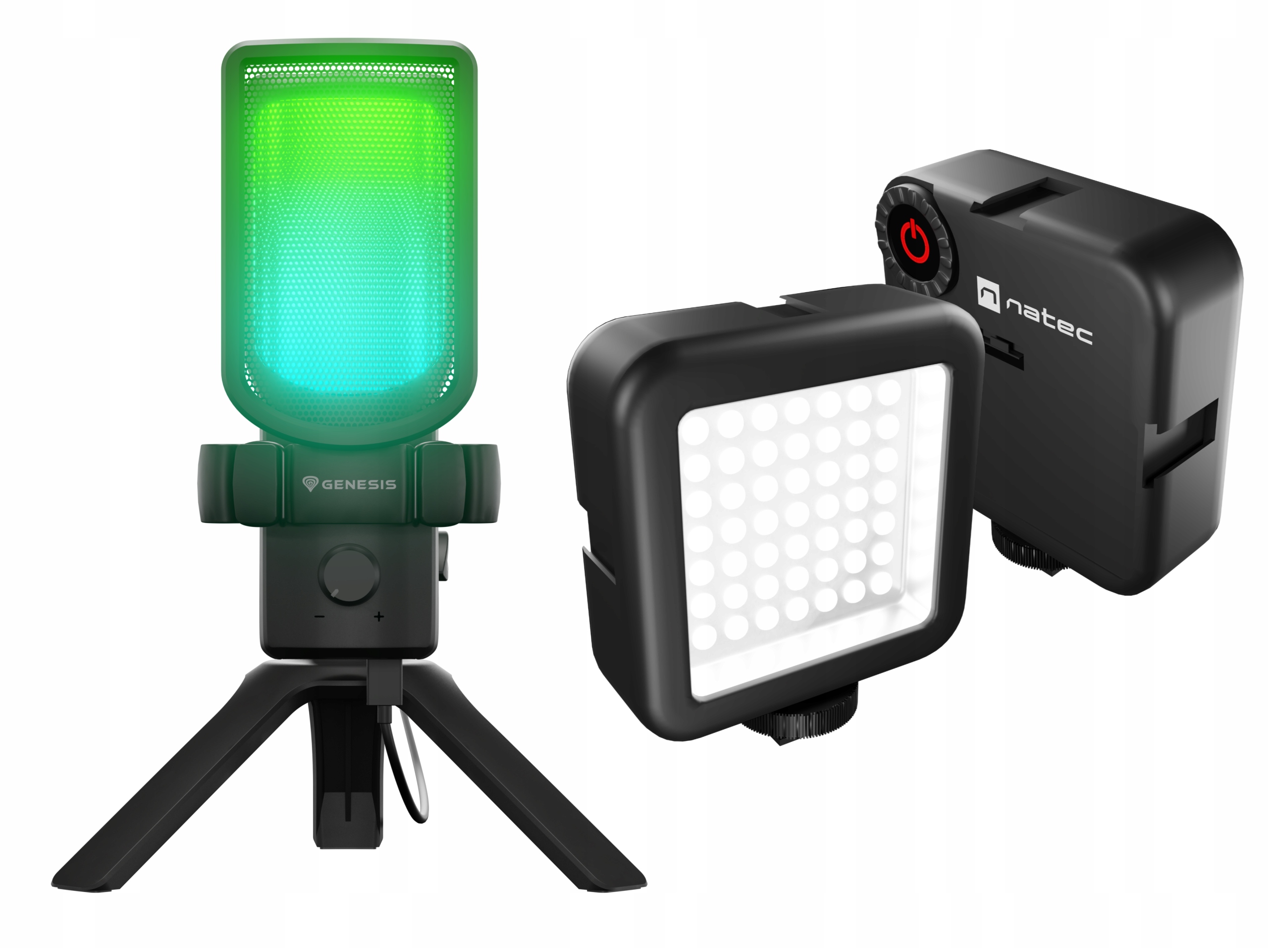 Mikrofon pojemnościowy Genesis Radium 250 Usb statyw czarny lampa latarka