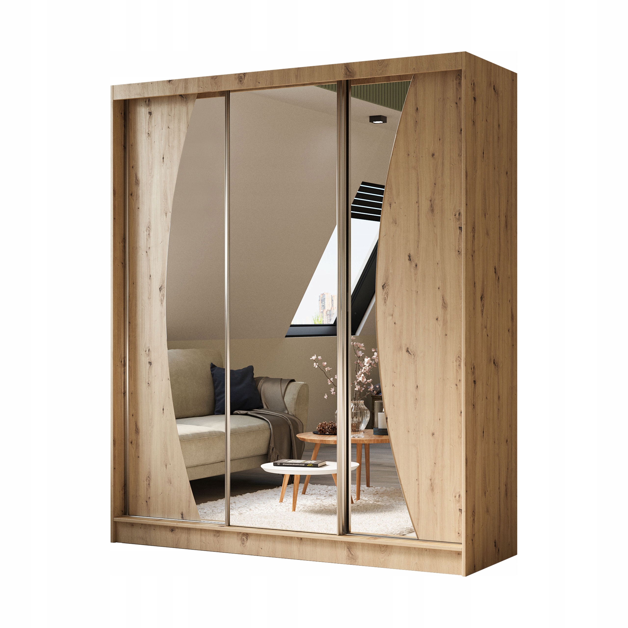 Skříň Posuvná Voce 180 cm se zrcadlem Skříň Třídveřová Dub