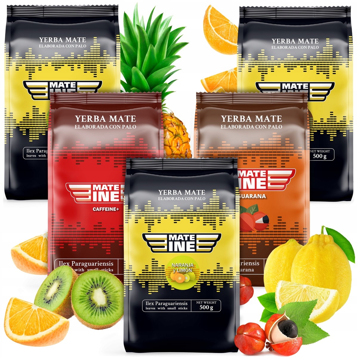 Yerba Mate Mateine Pomeranč Limon Guarana druhy 5 x 500g 2,5Kg