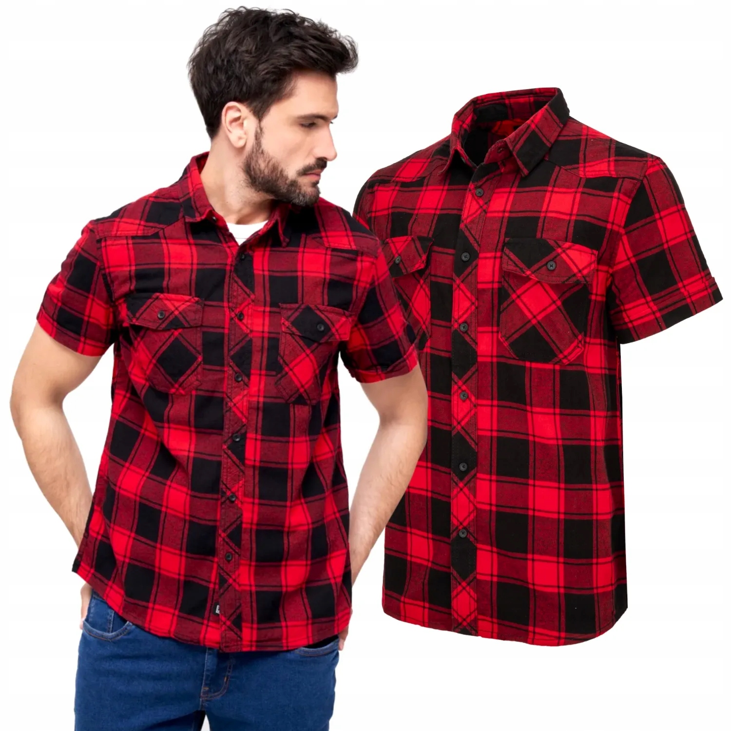 Košile s krátkým rukávem Brandit Checkshirt červeno-černá [XXL]