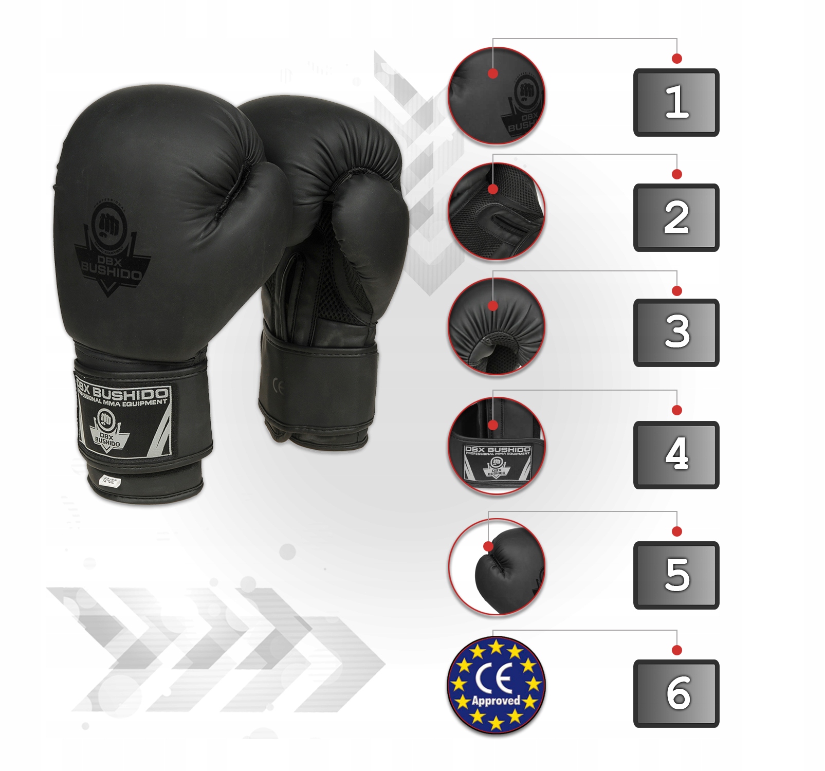 RĘKAWICE BOKSERSKIE SPARINGOWE CZARNE MATOWE DBX BUSHIDO BLACK MASTER 16 OZ Waga rękawic 16 oz
