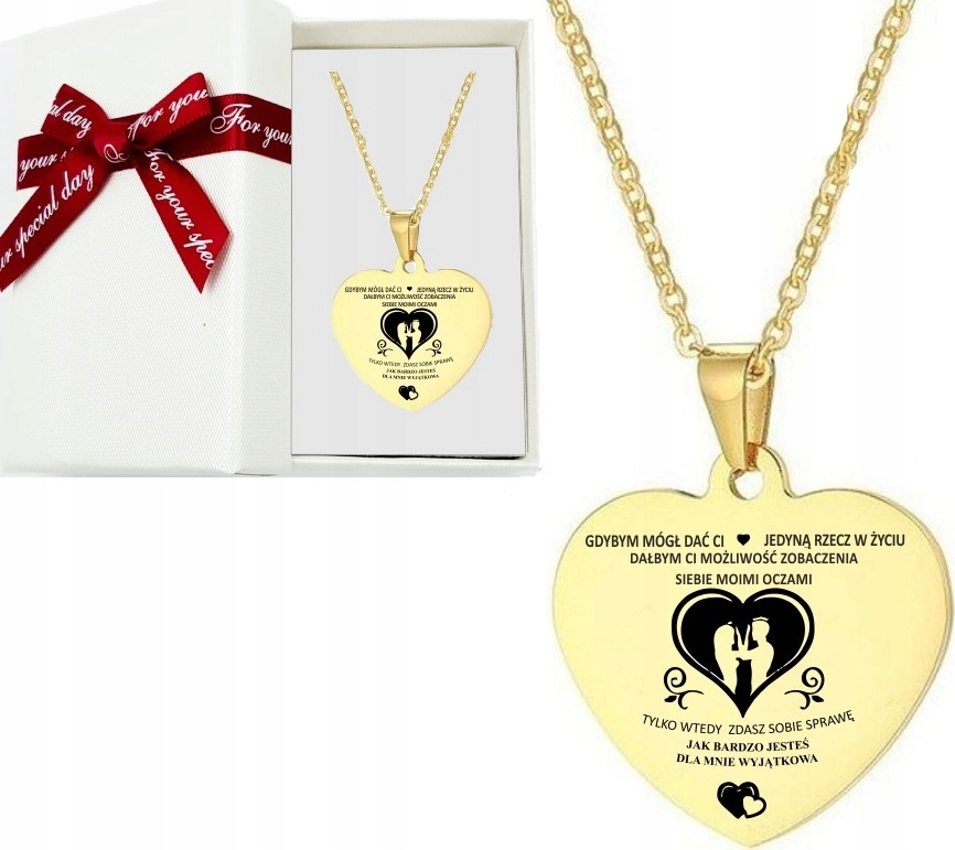 ZŁOTY NASZYJNIK ZAWIESZKA SERCE DLA NIEJ stal 316L