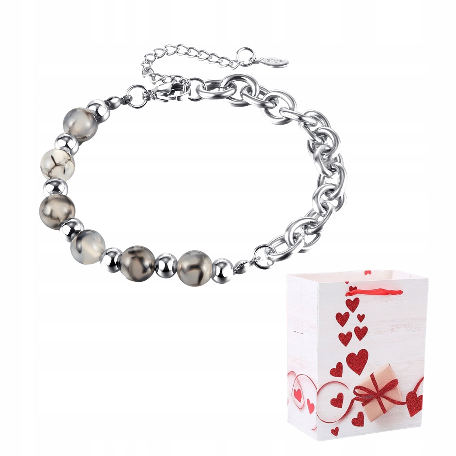 Dámský náramek Stříbrný Řetízek Ocel Chirurgický Kámen Drangonstone