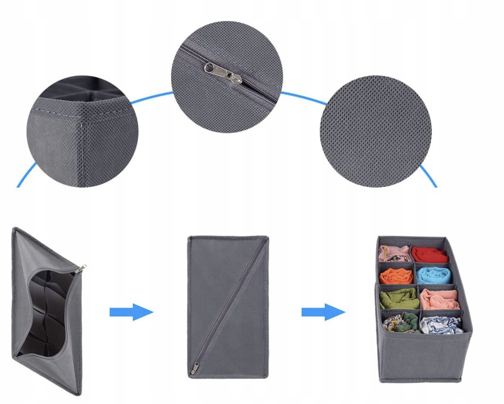 Organizer na bieliznę skarpetki do szuflady garderoby szary komplet 4 szt Rodzaj organizer do szuflady