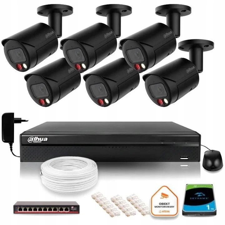 Sada na monitorovanie Ip kamery 6x IPC-HFW2449S-S-IL-0280B-BLACK 4Mpx IR30m