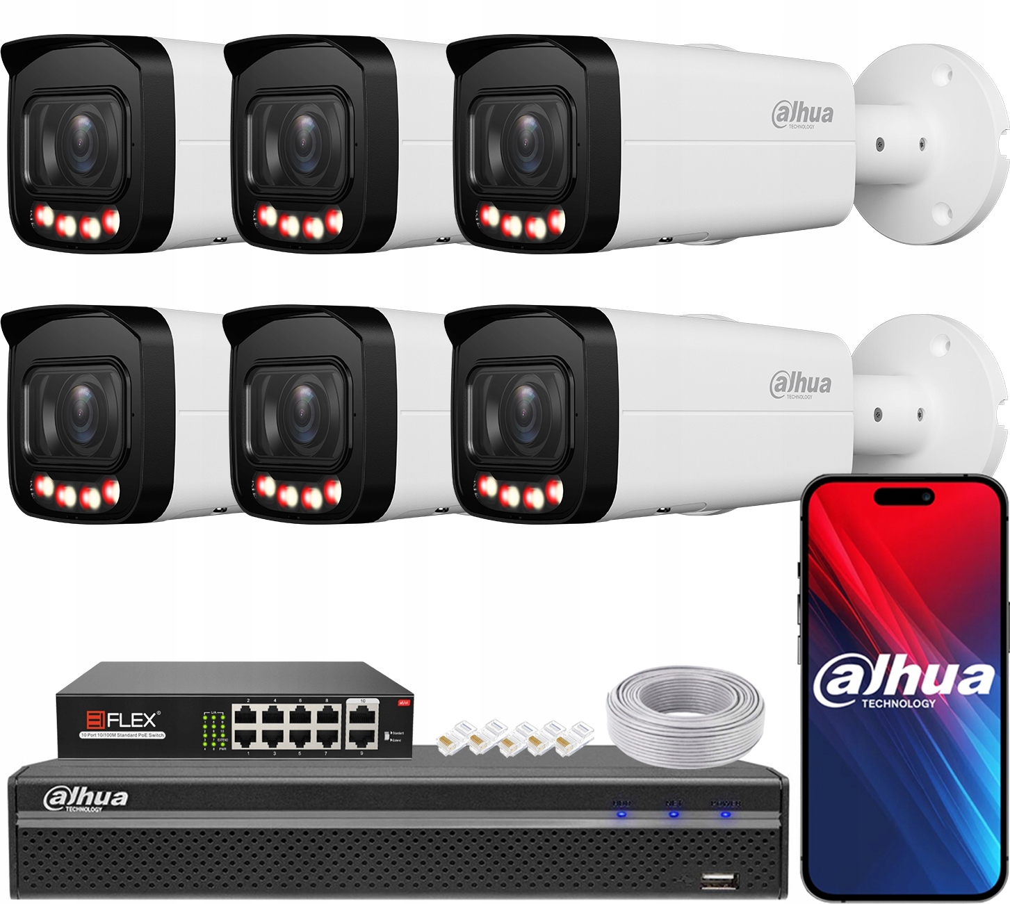 Monitorovací sada Dahua 6 kamer Ip 6Mpx IPC-HFW2649T-ZAS-IL TiOC PoE