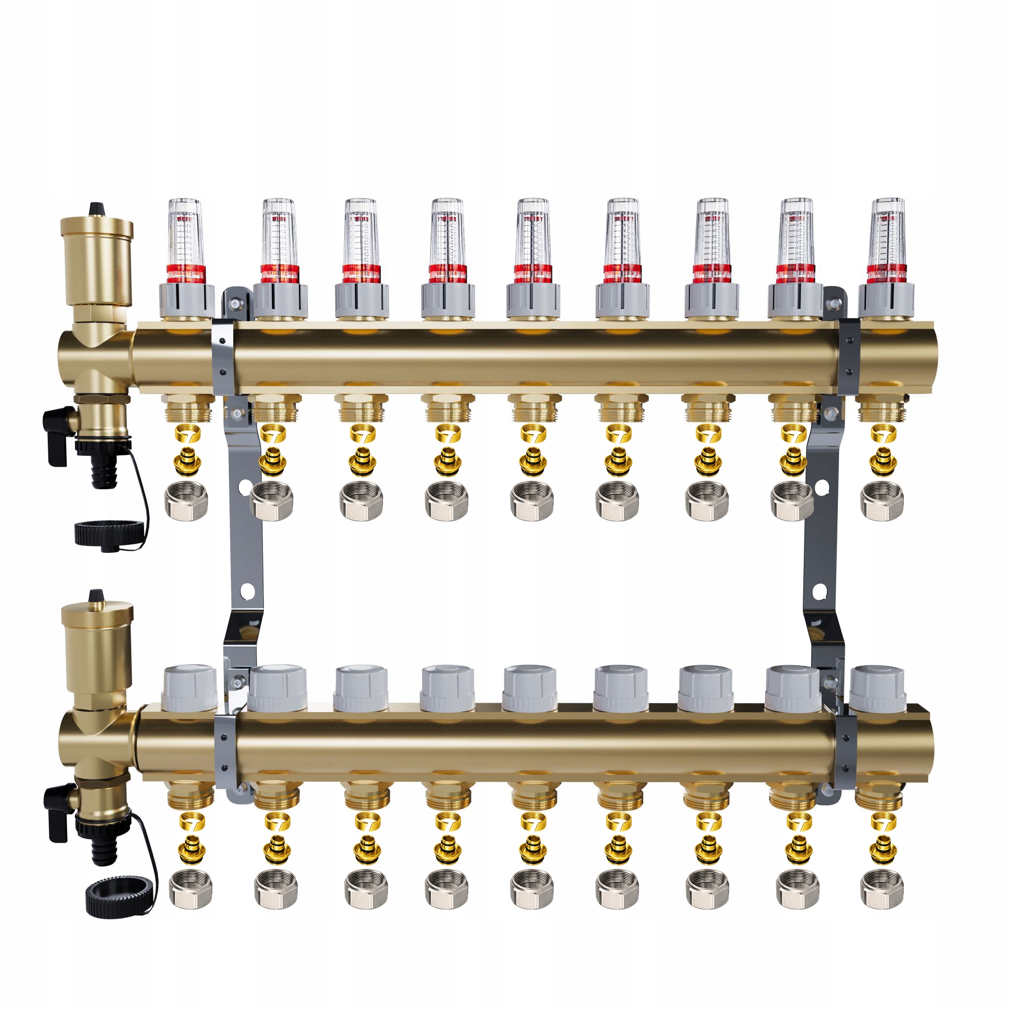 Rozdělovač pro mosaznou podlahu 9 okruhů pro podlahové vytápění Pex