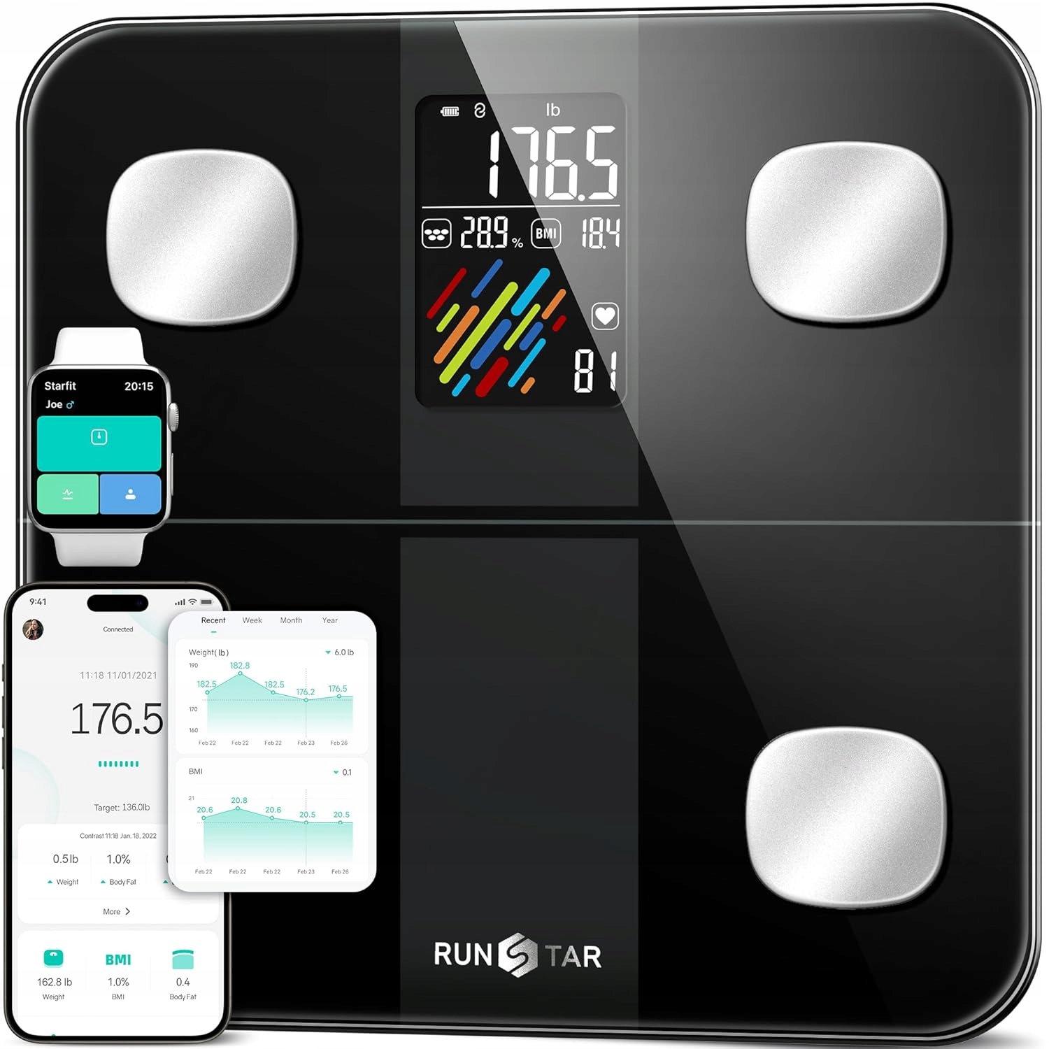 Digitální analytická váha Run Star 180 kg pro Apple Health, Connect a Fitbit