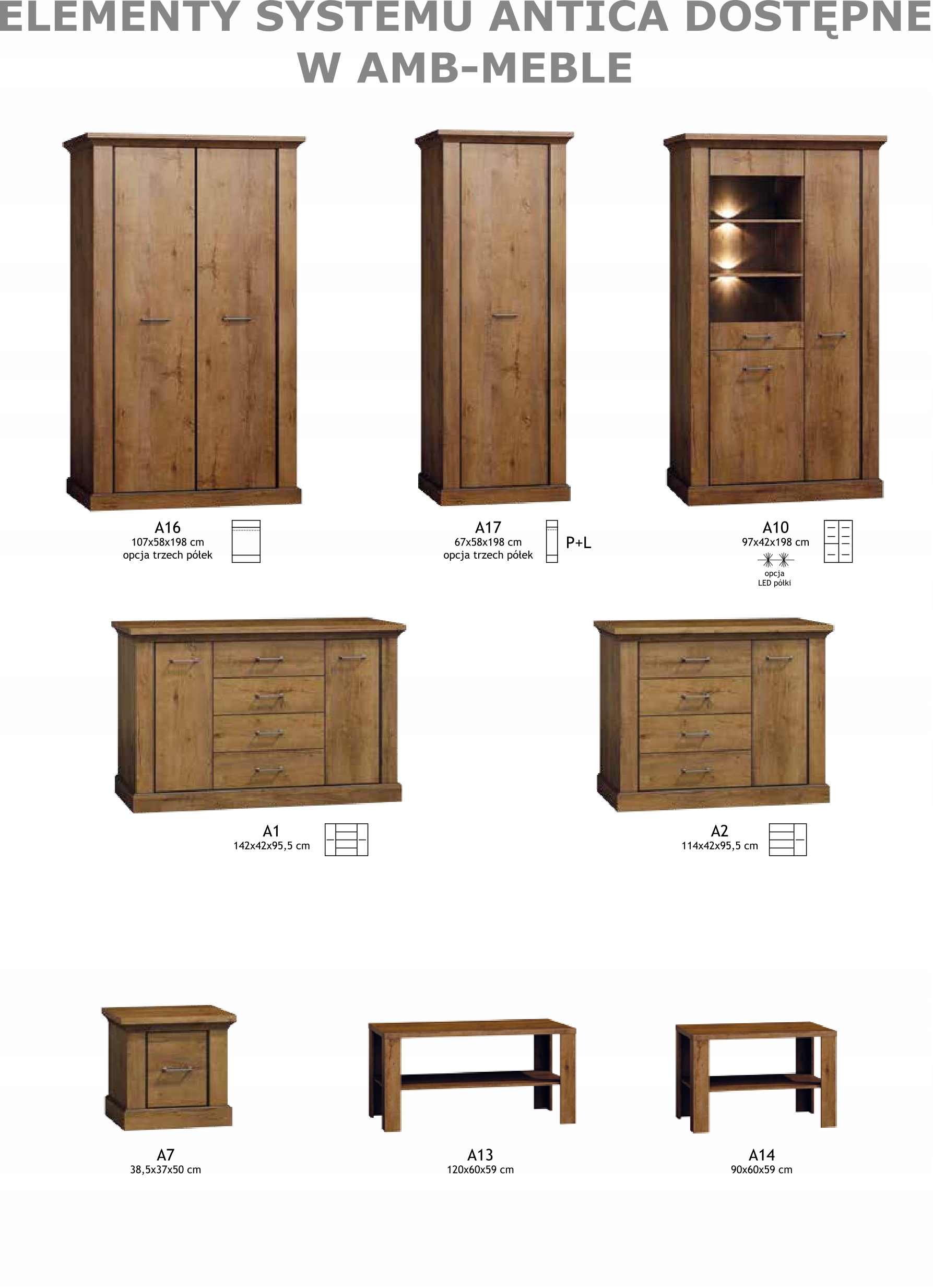 Witryna, komoda ANTICA A12- KRAFT ZŁOTY Kolekcja pokojowa