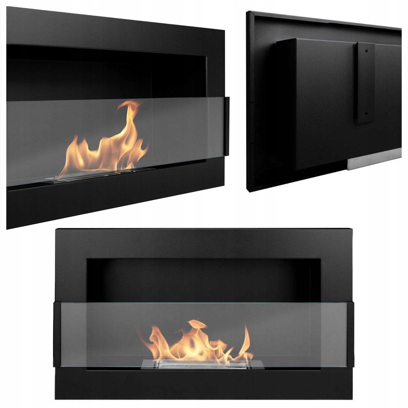 Závěsný biokrb se sklem 65x40x12 cm Regulace plamene Černá matná Eco