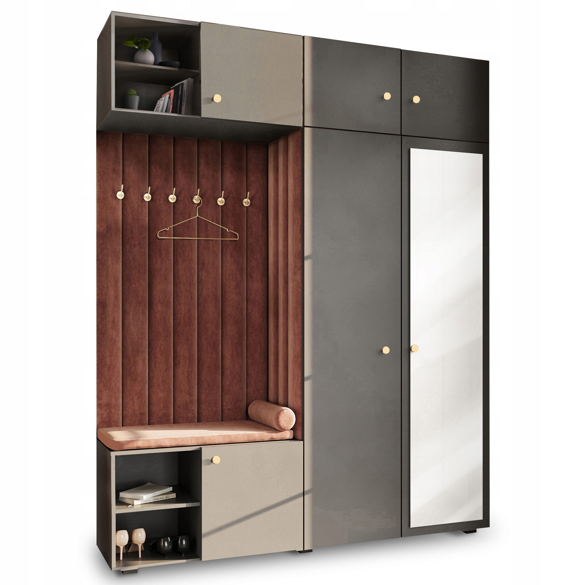 Šatník Předsíň Do Předsíně Se Zrcadlem Sedák Nadstavec Šedý 63