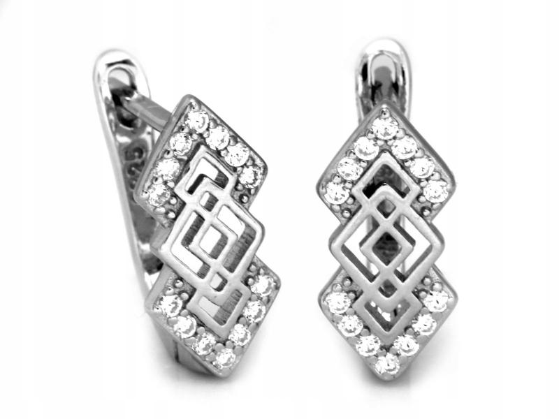 Stříbrné náušnice 925 anglické, moderní, tři kosočtverce, ideální jako dárek