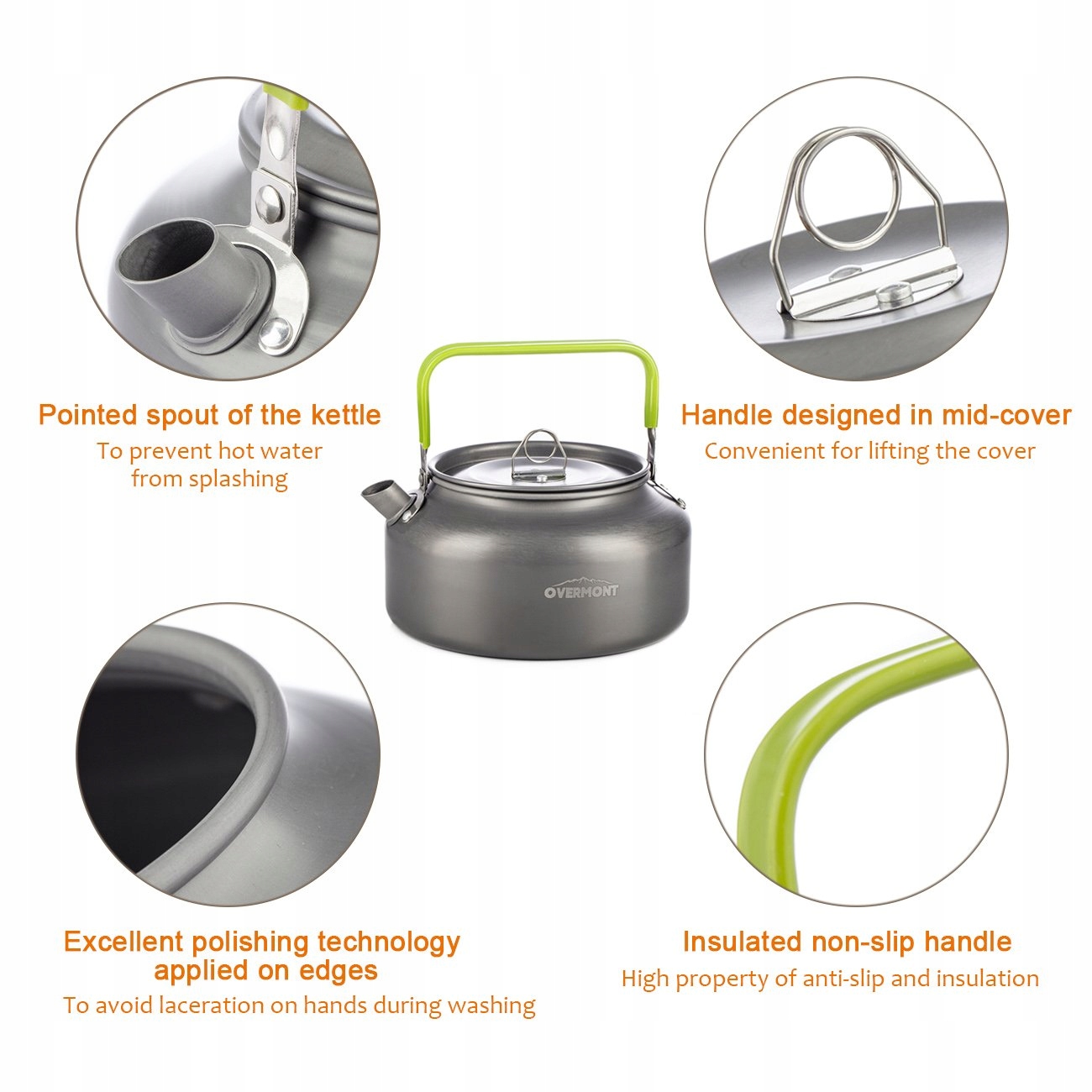 OVERMONT Przenośny Aluminiowy Czajnik Campingowy 1,2L — miniatura 2