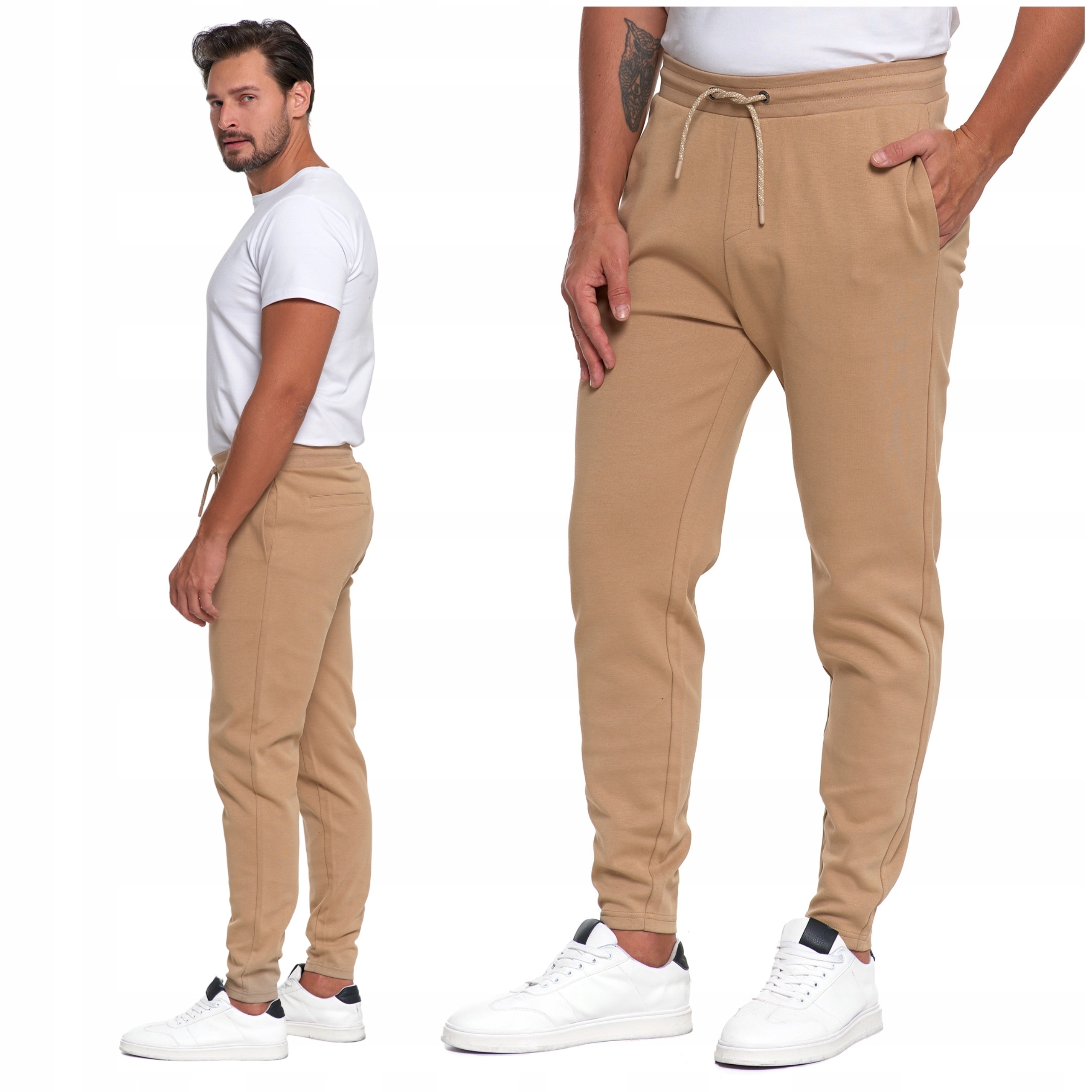 Teplákové Kalhoty Pánské Klasické Hladké Béžové s kapsami Moraj XL