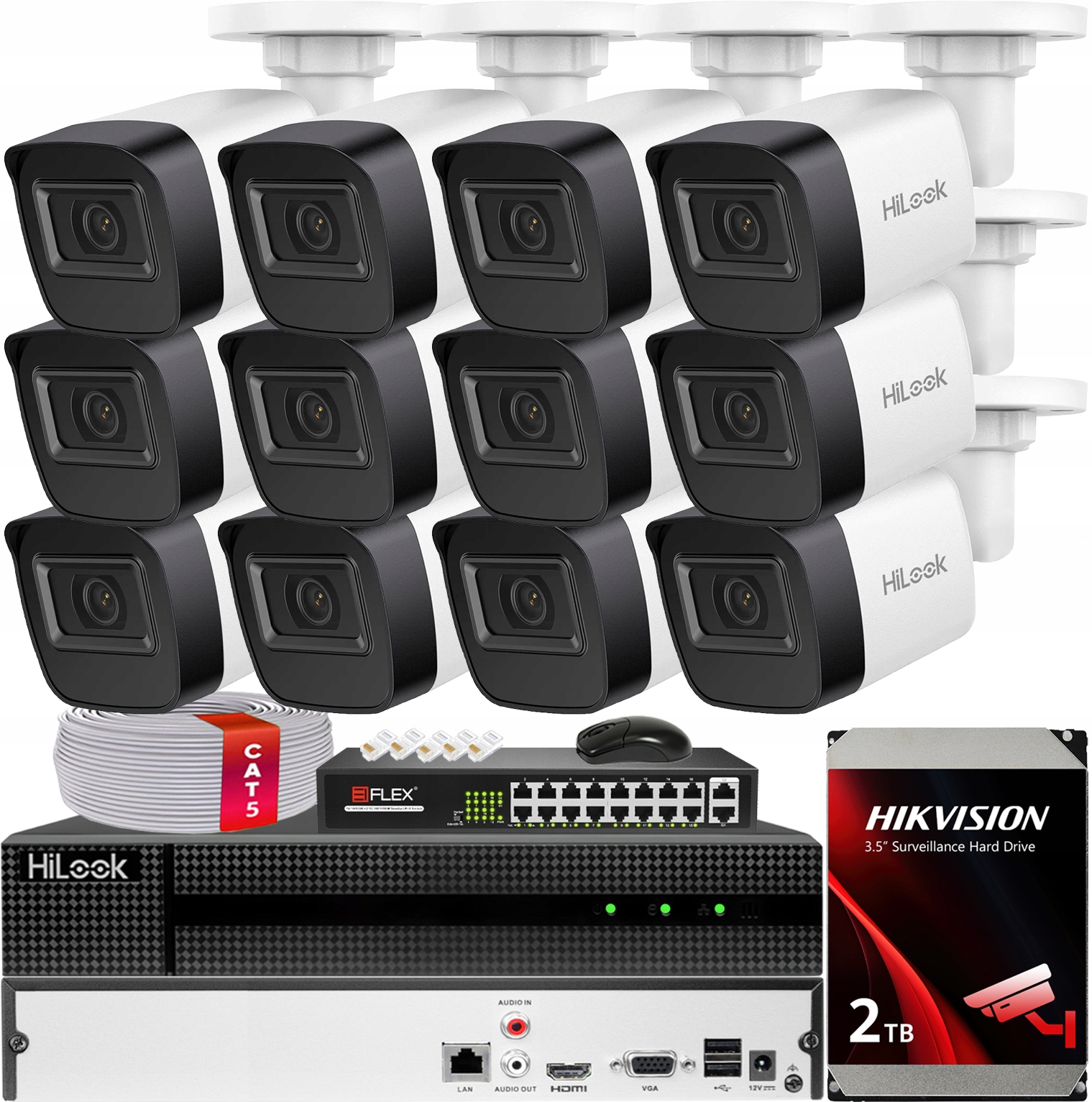 Sada pro monitorování 12x Kamera IPC-B141H-C 4Mpx HiLook od společnosti Hikvision