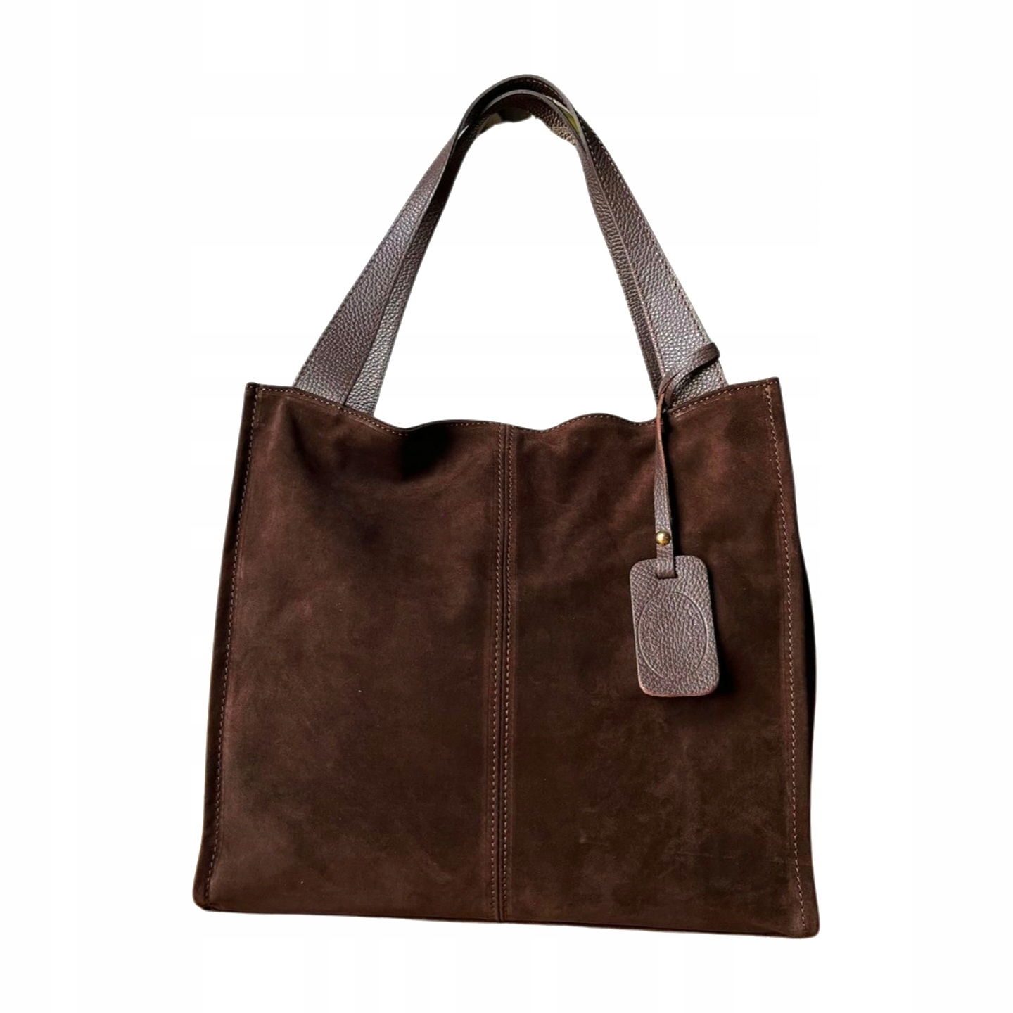 Vera Pelle shopper kabelka, vak z přírodní semišové kůže, hnědá, přes rameno