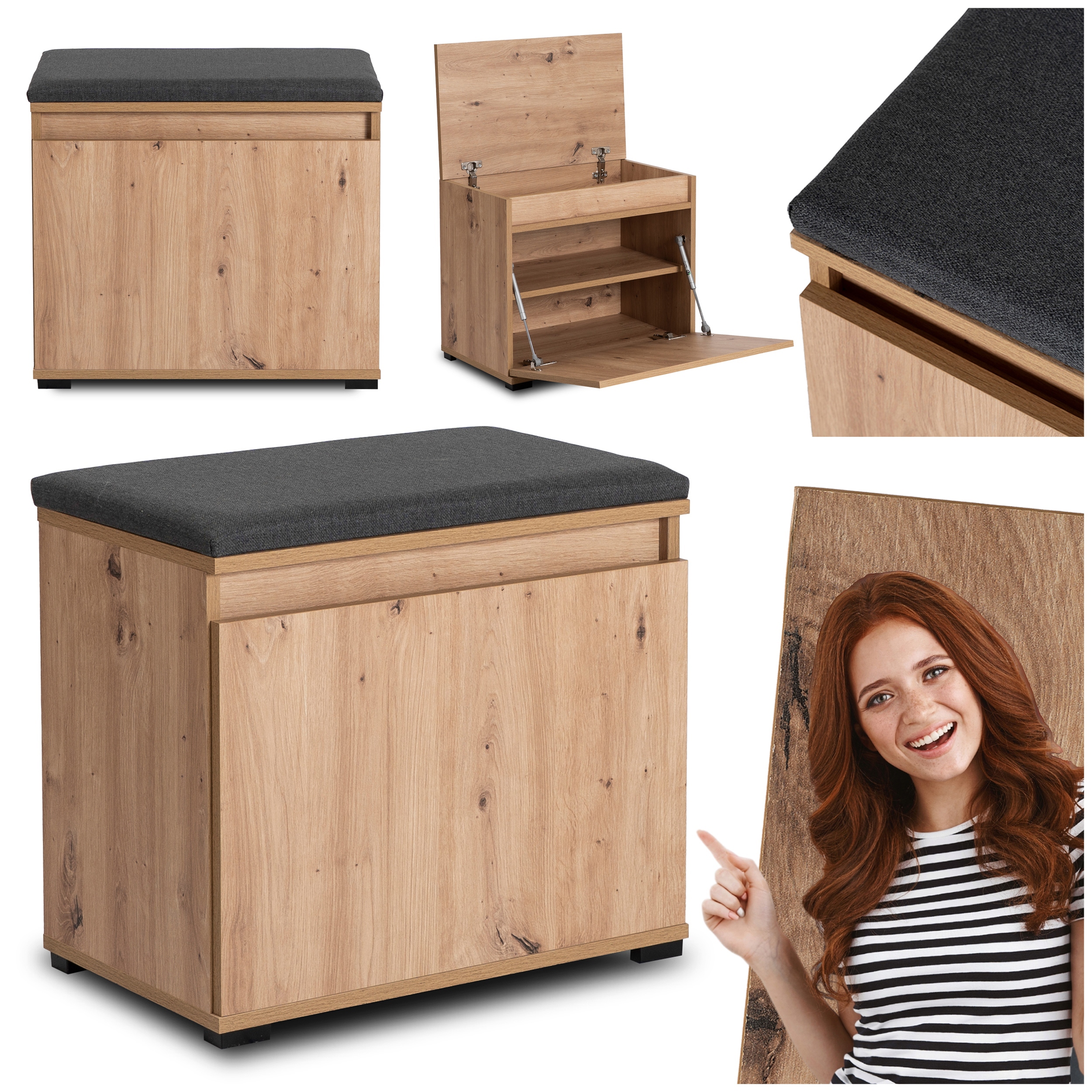 Botník s sedákem Lavička do předsíně Dub Artisan Modena 60 cm