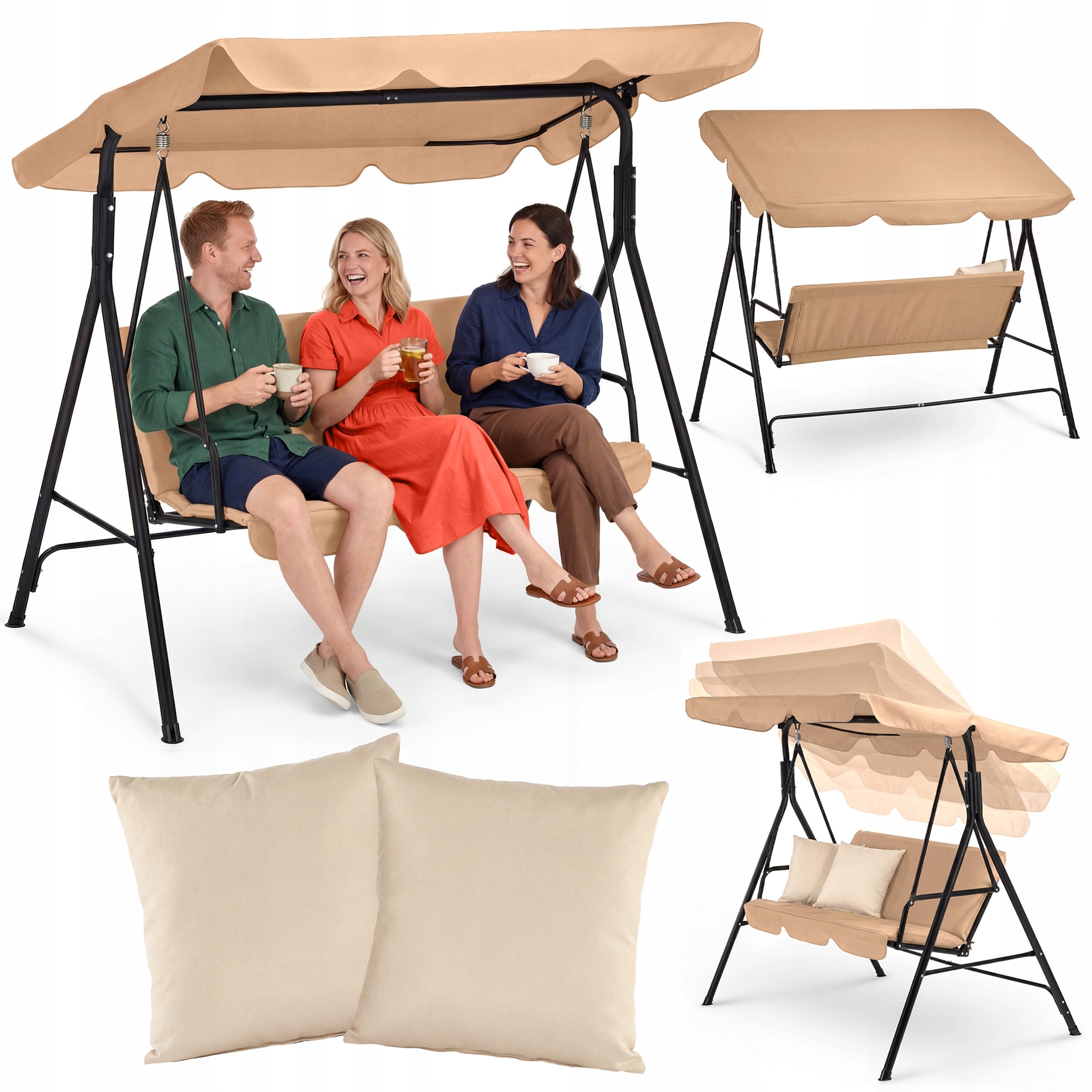 Zahradní Houpačka Pro 3 Osoby, Volně Stojící S Kšiltem A Polštáři Luverno