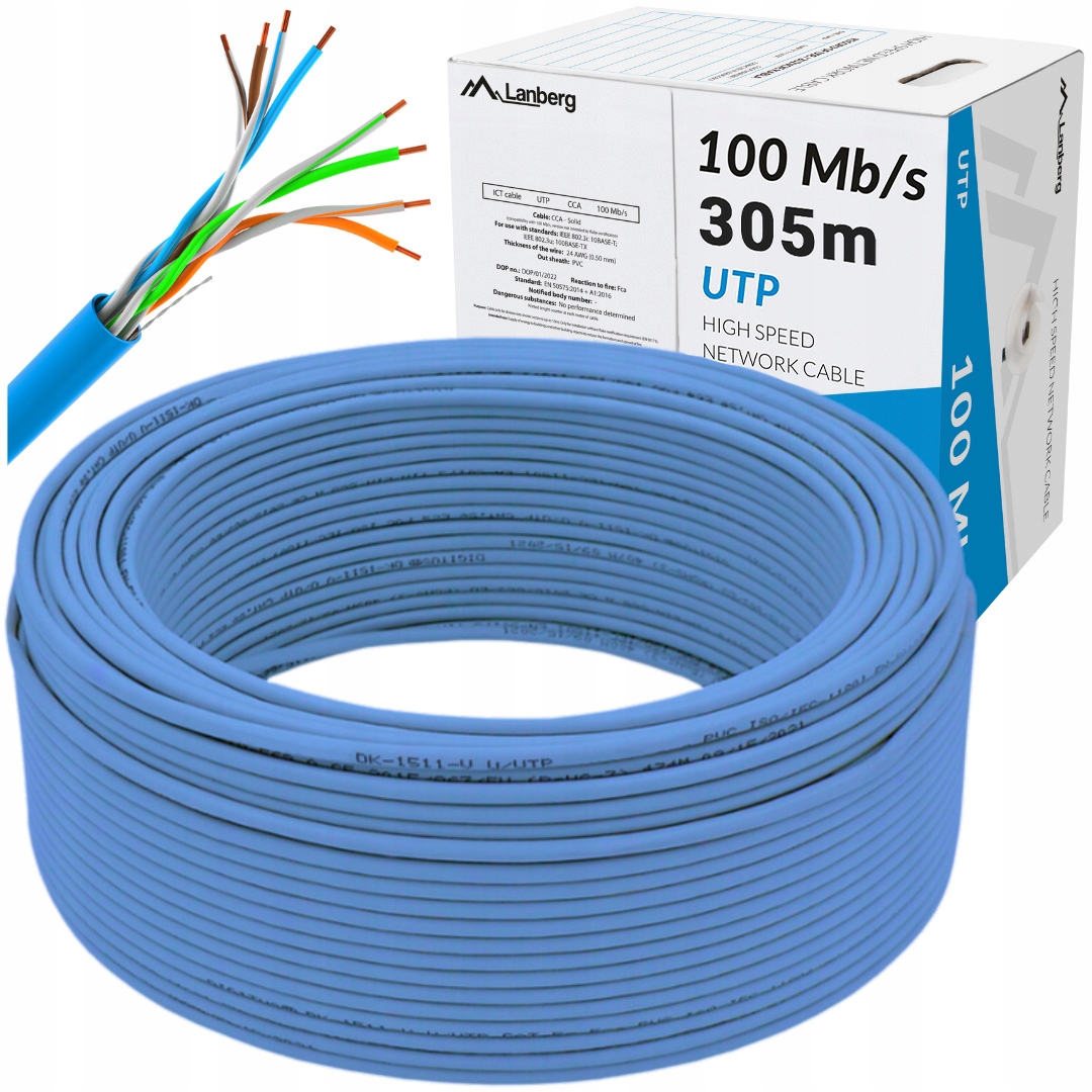 Kabel Sieciowy Skrętka Przewód Lan RJ45 Utp KAT.5E CAT.5E 305M Lanberg