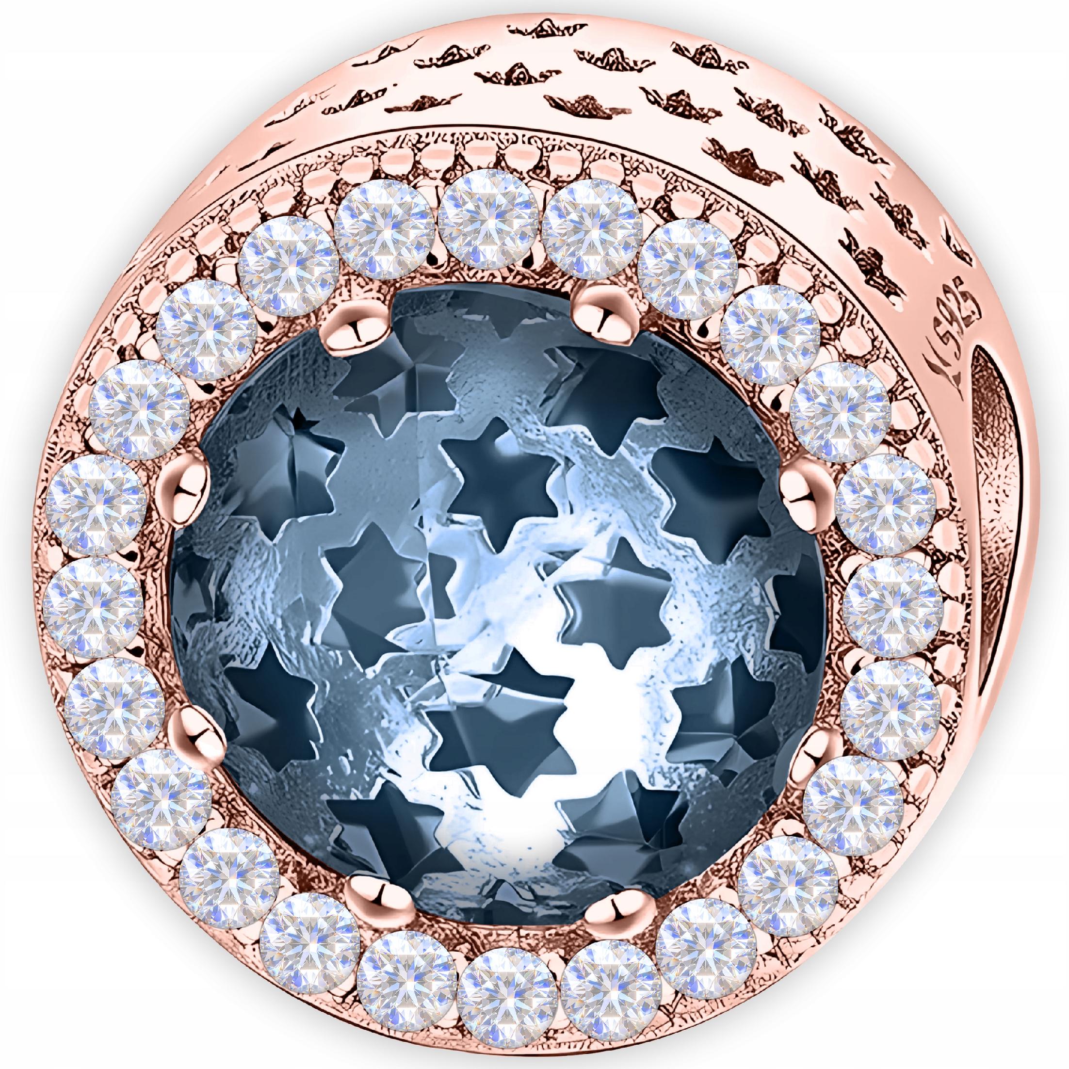 Charms Pozlacený Kulatý Modrý Křišťál Klenot Noc Vesmír Stříbro 925