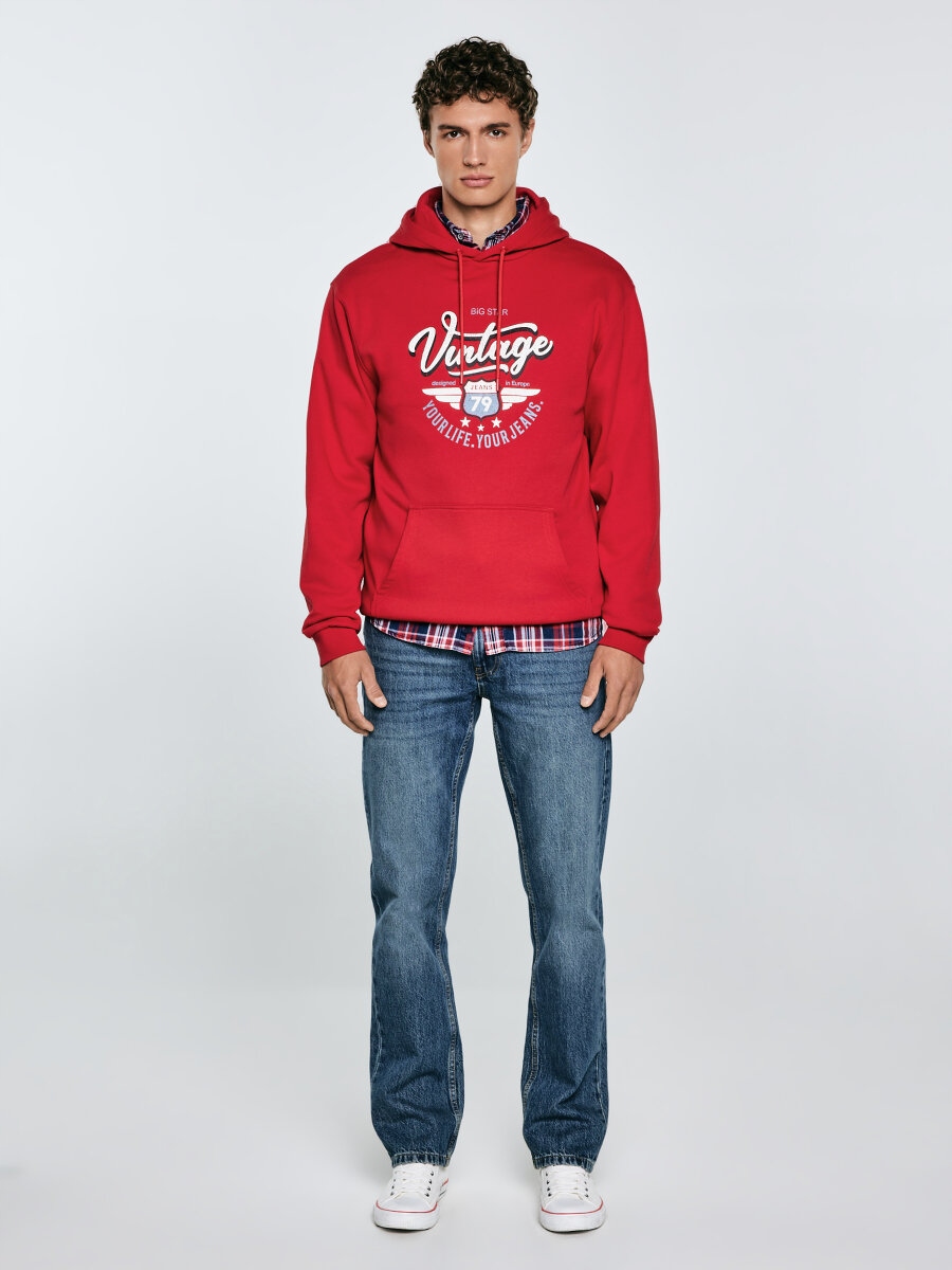 Big Star Pánská Mikina S Kapucí S Potiskem Červená Luka 603 L