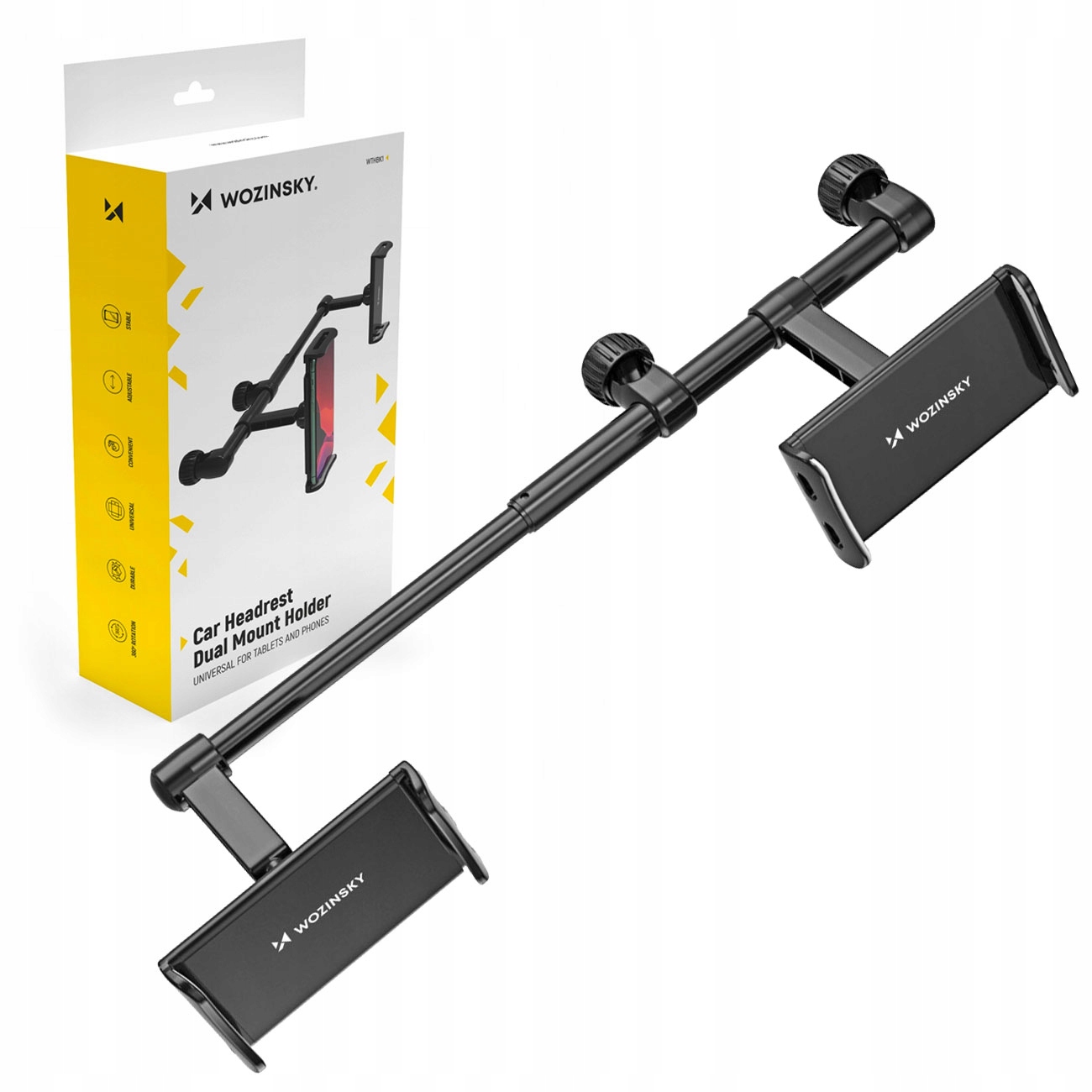 WOZINSKY UCHWYT SAMOCHODOWY NA TELEFON TABLET NA ZAGŁÓWEK DO AUTA PODWÓJNY