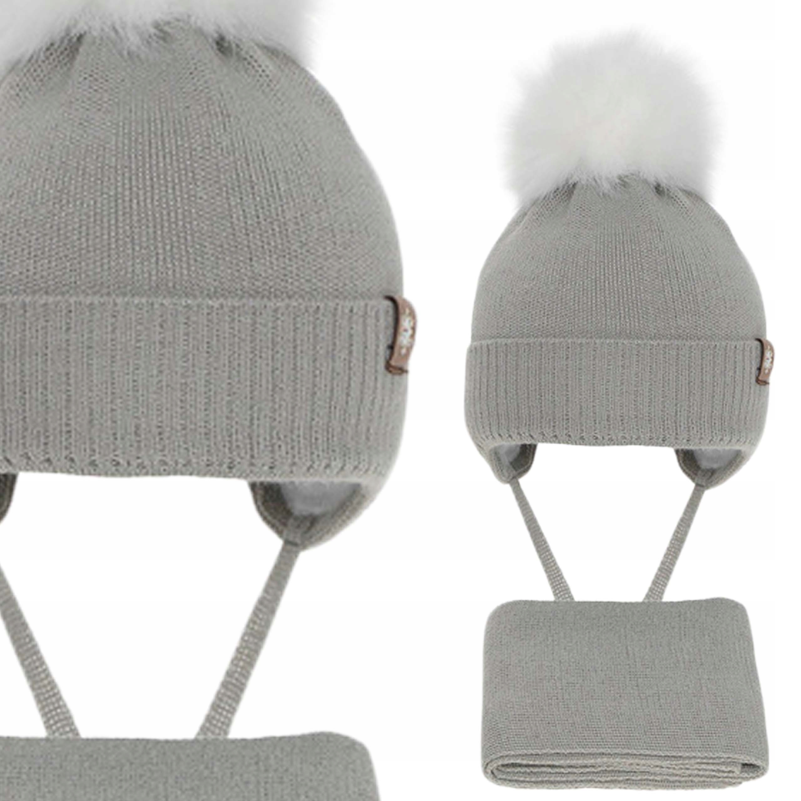 Komplet Niemowlęcy wełniany Merino Ciepła Wiązana Czapka I Szalik 40-42 cm