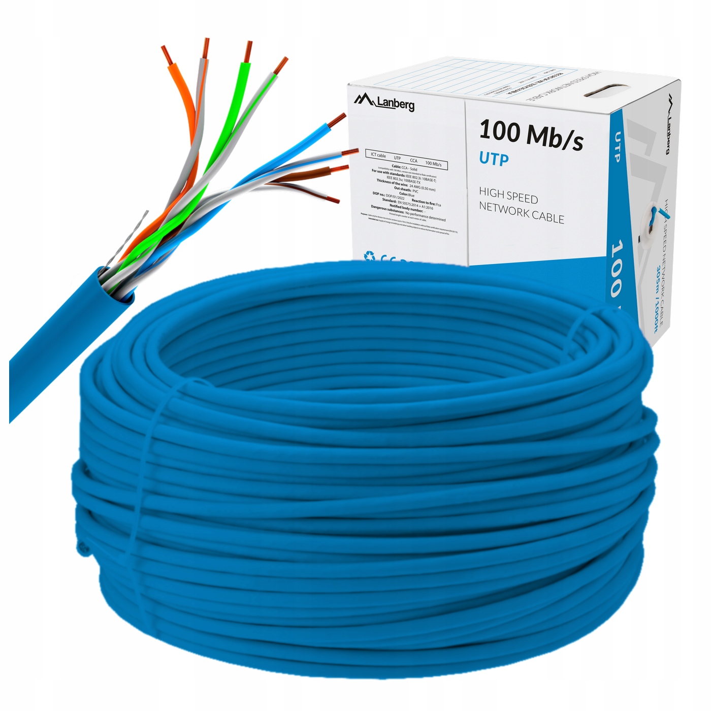 Kabel Sieciowy Przewód Skrętka Cca Utp RJ45 Lan CAT.5 KAT.5 305M Lanberg