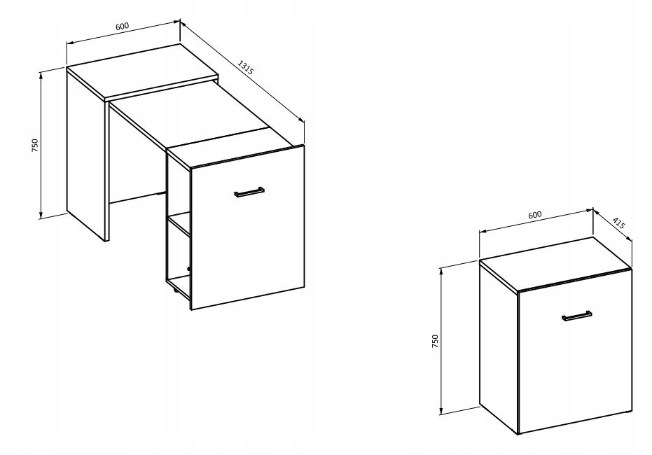 Biurko modułowe składane SMART 2497LV03 Wysokość mebla 75 cm