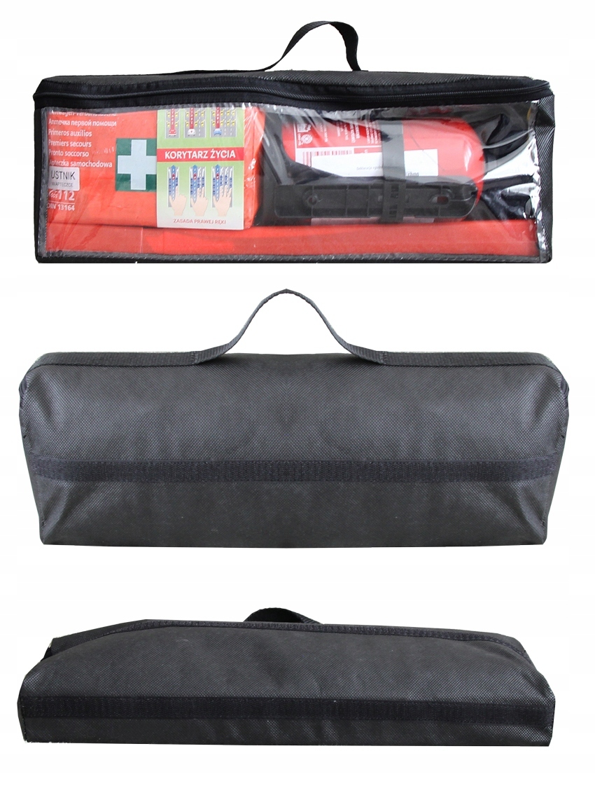 ZESTAW PIERWSZEJ POMOCY W TORBIE APTECZKA GAŚNICA TRÓJKĄT KAMIZELKA Producent Pk-mot