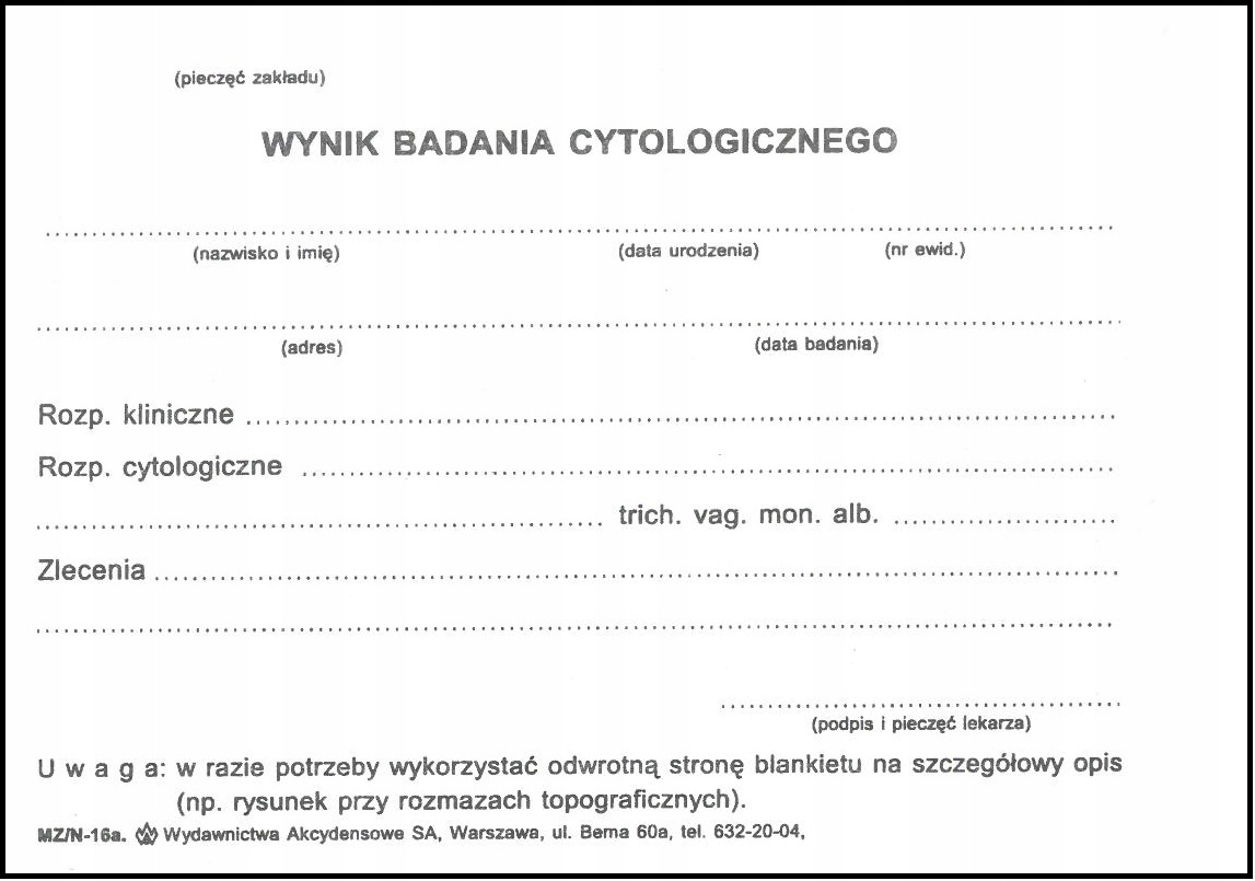 

Wynik Badania Cytologicznego