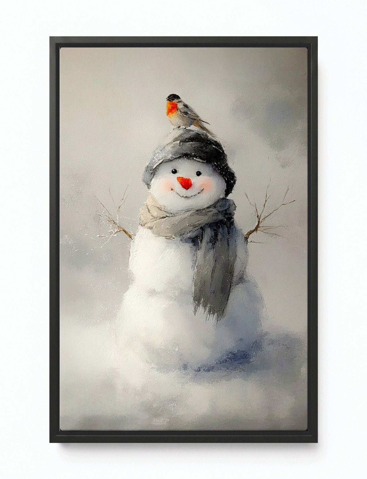 Obraz Rám Americký Box Portrét Sněhulák Ptáček Zima Sníh Mráz 40x60