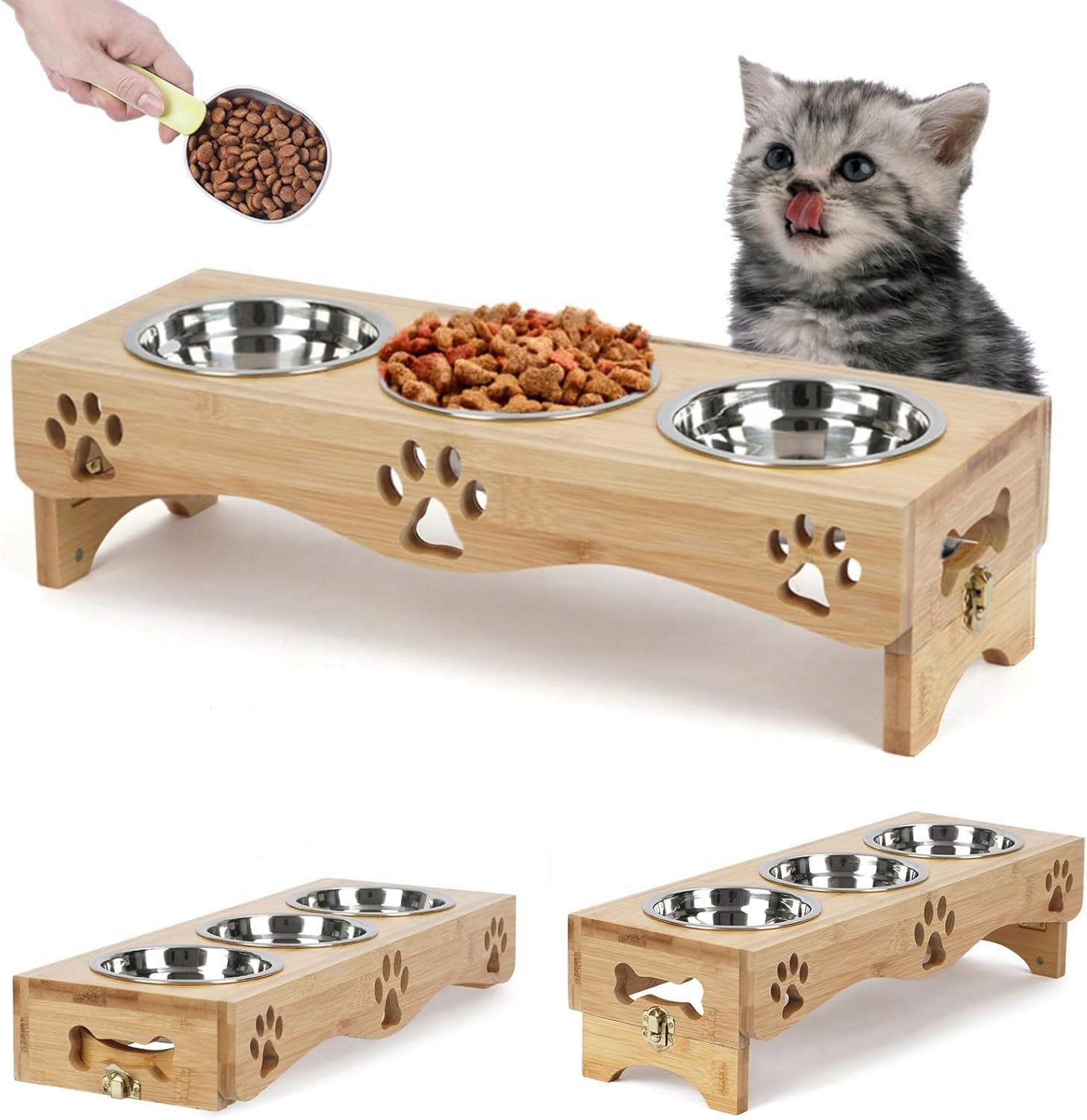 Levně Misky Pro Kočky Psa Vyvýšené 3KS Nerezová Ocel Se Stojanem