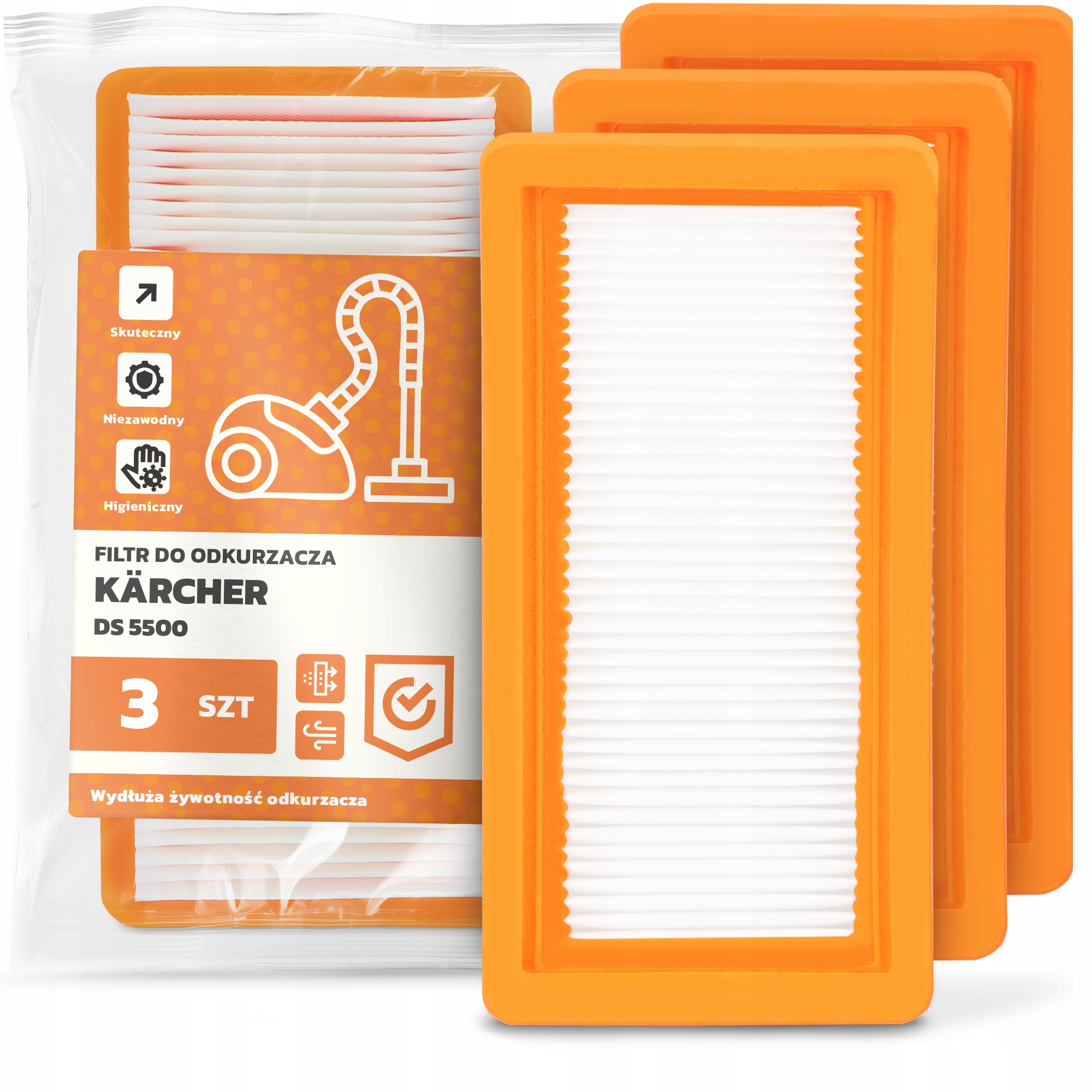 3x Filtr Pro Vysavač Kärcher Ds 5500 Omyvatelný vzduchový Filtr Em-w