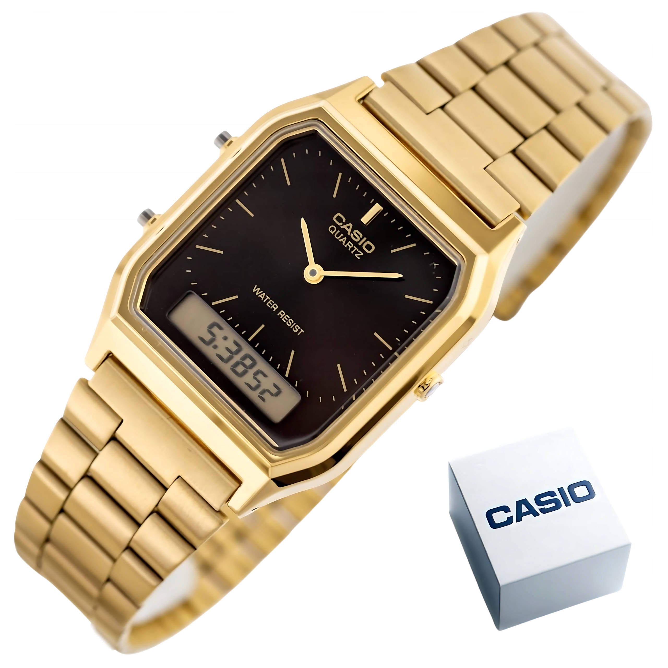 Hodinky Casio AQ-230GA-5A Zlaté Vintage Unisex Digitálně-analogové WR30 Box