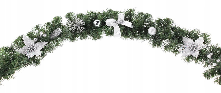 

Girlanda świerkowa 1,8 m srebrny dekor poinsecje