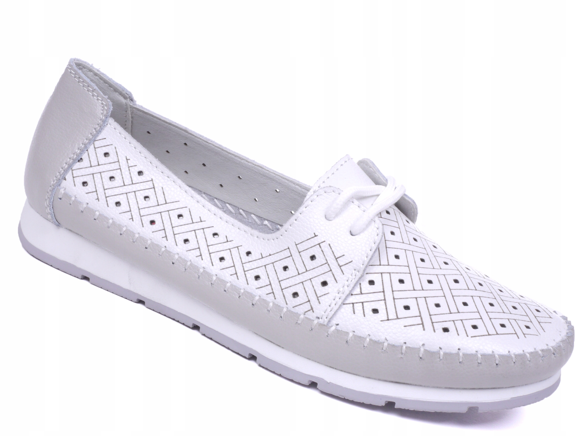 

Białe Lekkie Półbuty Damskie Wiosenne Skórzane 39