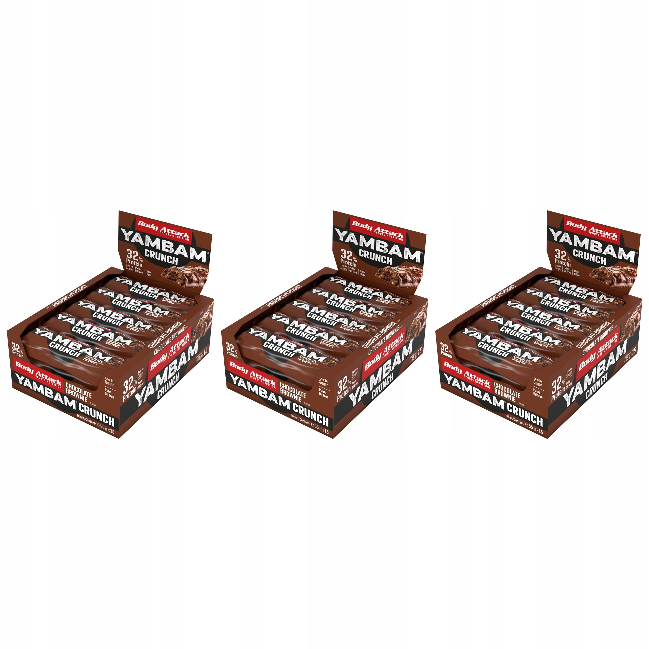 3x Proteinová Tyčinka Proteinová bílkovina Yambam 15x 55 g Low Sugar Body Attack