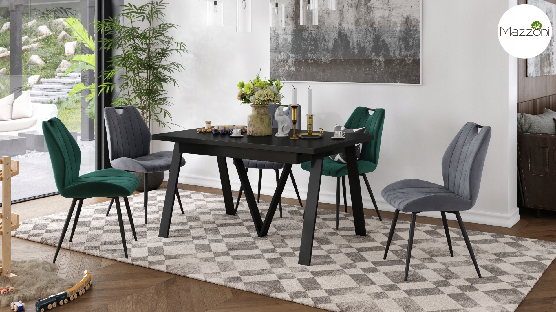 AVERY Czarny Mat | DUŻY STÓŁ LOFTOWY INDUSTRIALNY ROZKŁADANY DO 290 cm! Marka Mazzoni