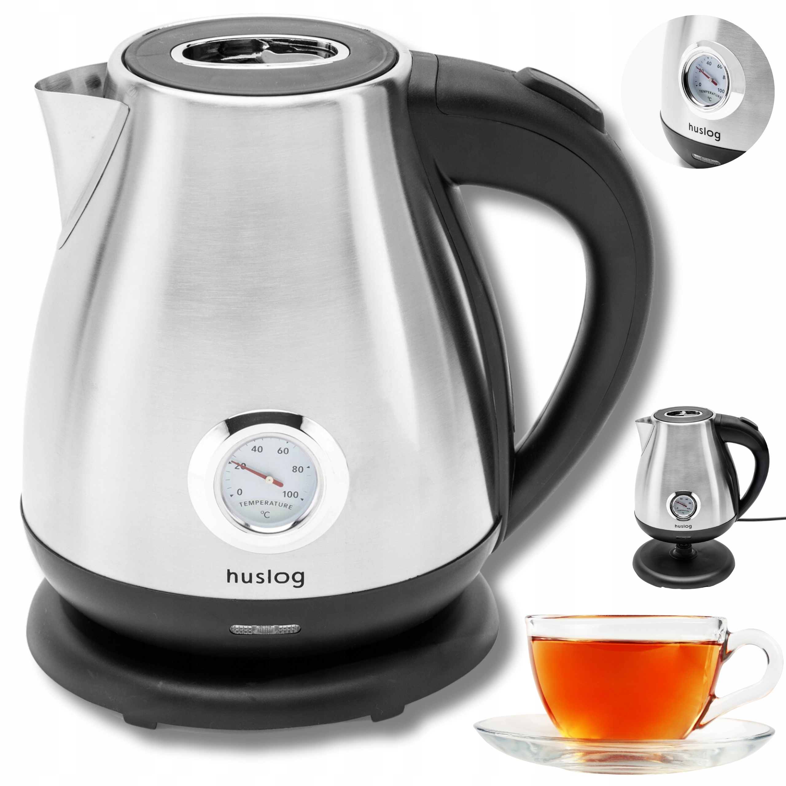 Czajnik Elektryczny Bezprzewodowy 2200W Mocny 1,7L Srebrny Retro Huslog