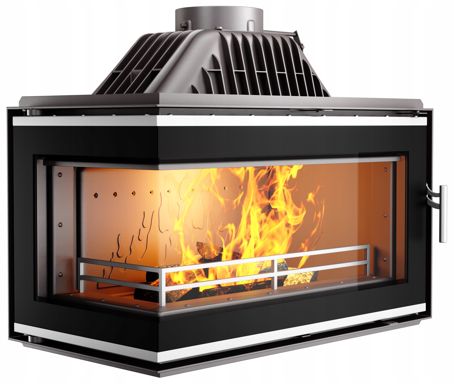 Krbová vložka litinový krb 13,5 kW kamna na dřevo rohová, levý komín