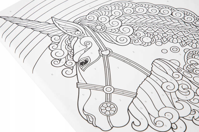 MALOWANIE PO NUMERACH JEDNOROŻEC PŁÓTNO Elementy zestawu pędzle farby wzór na płótnie