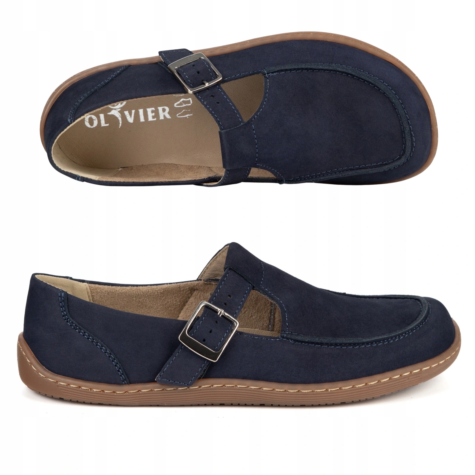 Dámské barefoot kožené boty Olivier 1295 spona námořnická modrá nubuková 36