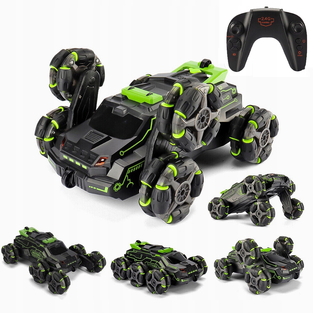 Auto Hračka Dva Ovladače Zelená Hračka S Led Rc Kaskadérské Auto