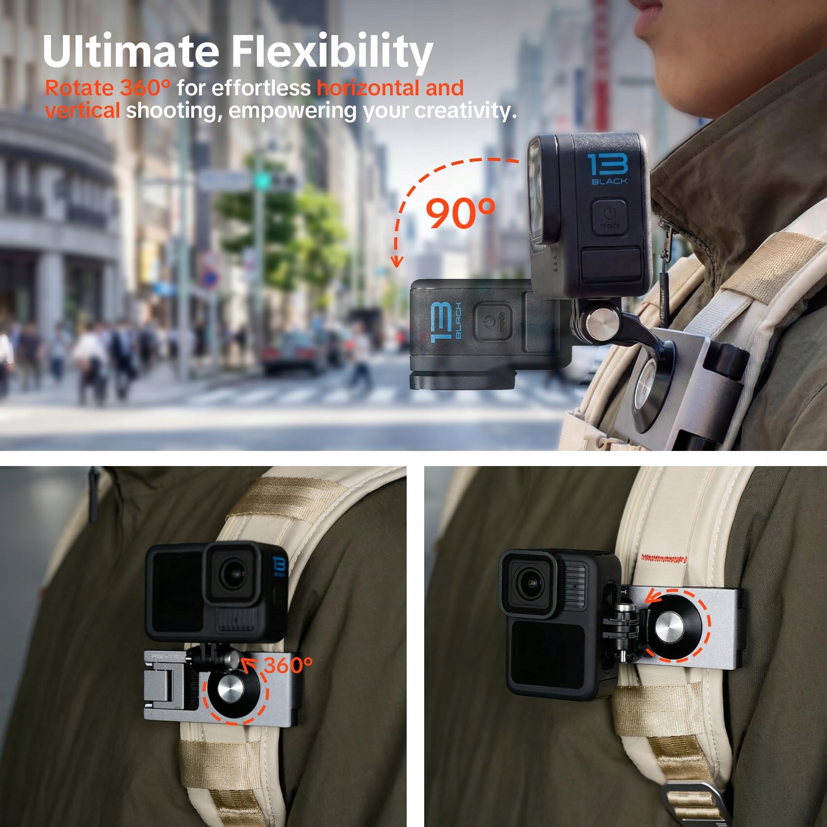 PGYTECH Uchwyt Na Szelkę Plecaka Do GoPro DJI Insta360 Kamera Action — miniatura 3