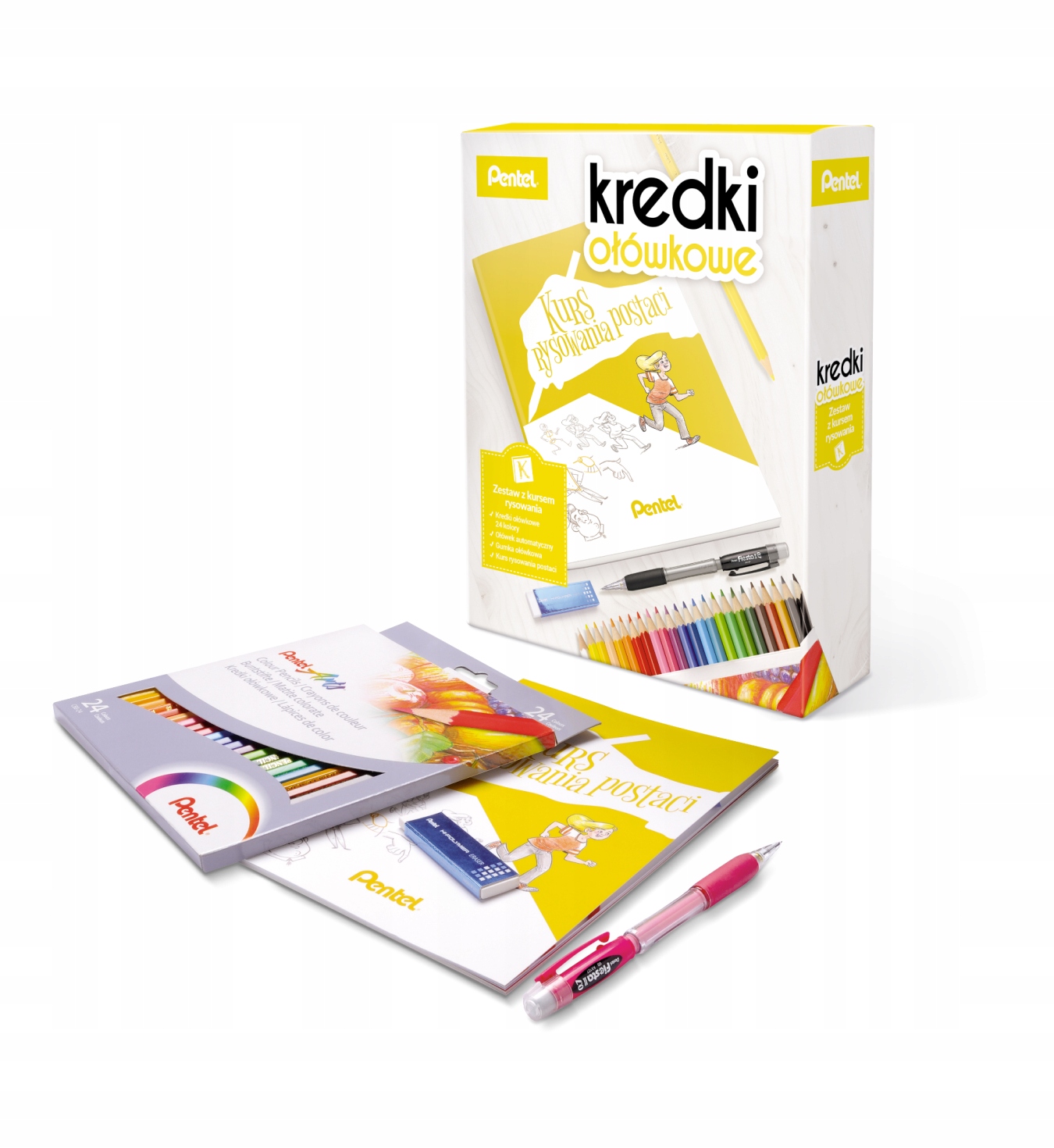 Zestaw kurs rysowania Pentel kredki ołówek