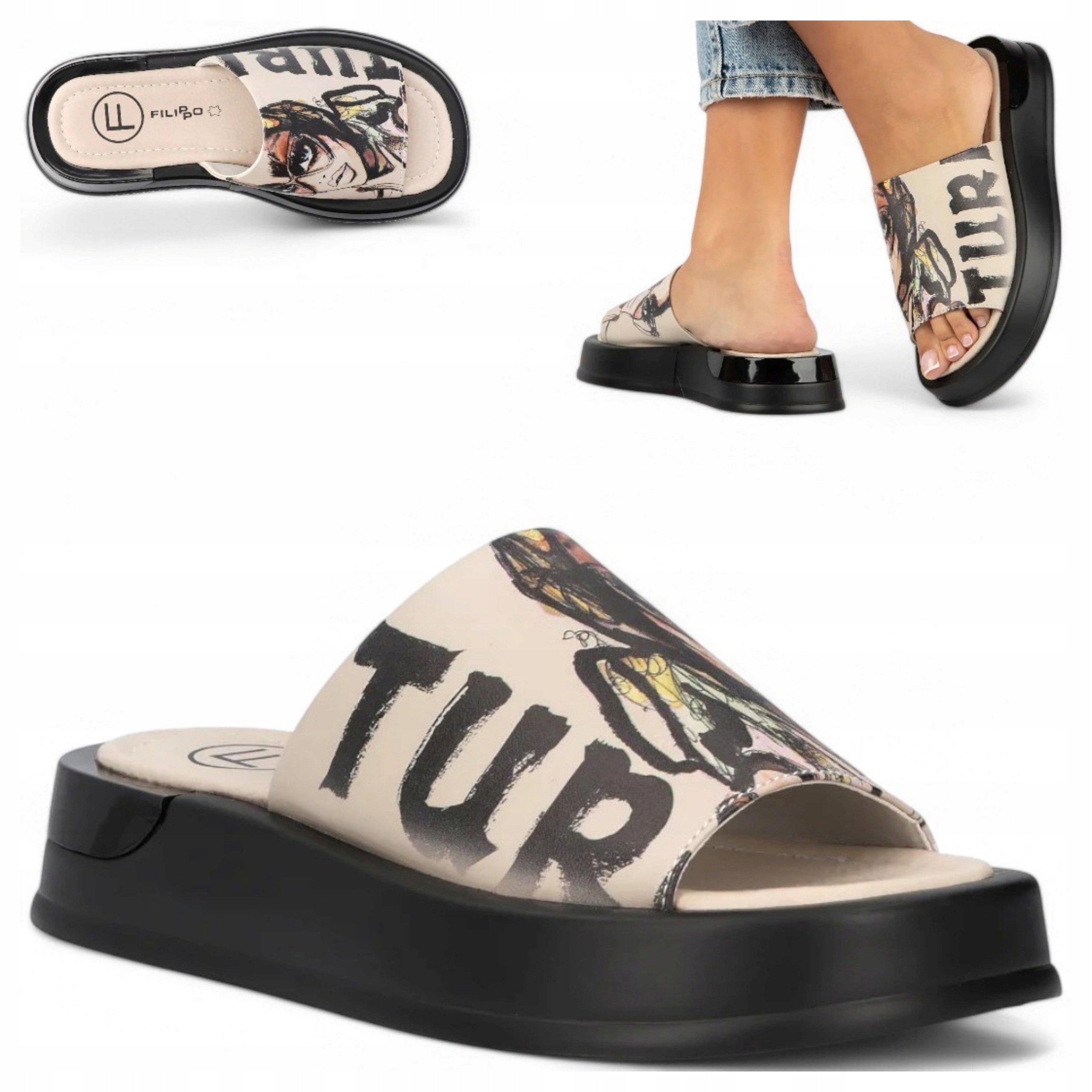 Dámské kožené Nazouváky 37 Filippo na platformě elegantní pohodlné béžové